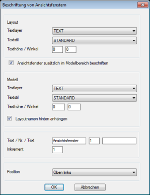 Ansichtsfenster beschriften